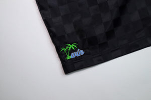 Winbros - "Palm Tree" Checkerboard Umbro Shorts - Black/Sky Blue