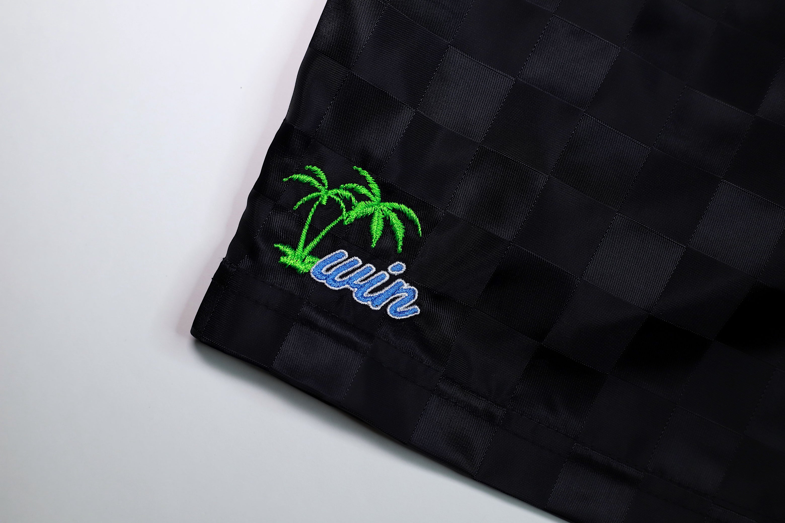 Winbros - "Palm Tree" Checkerboard Umbro Shorts - Black/Sky Blue