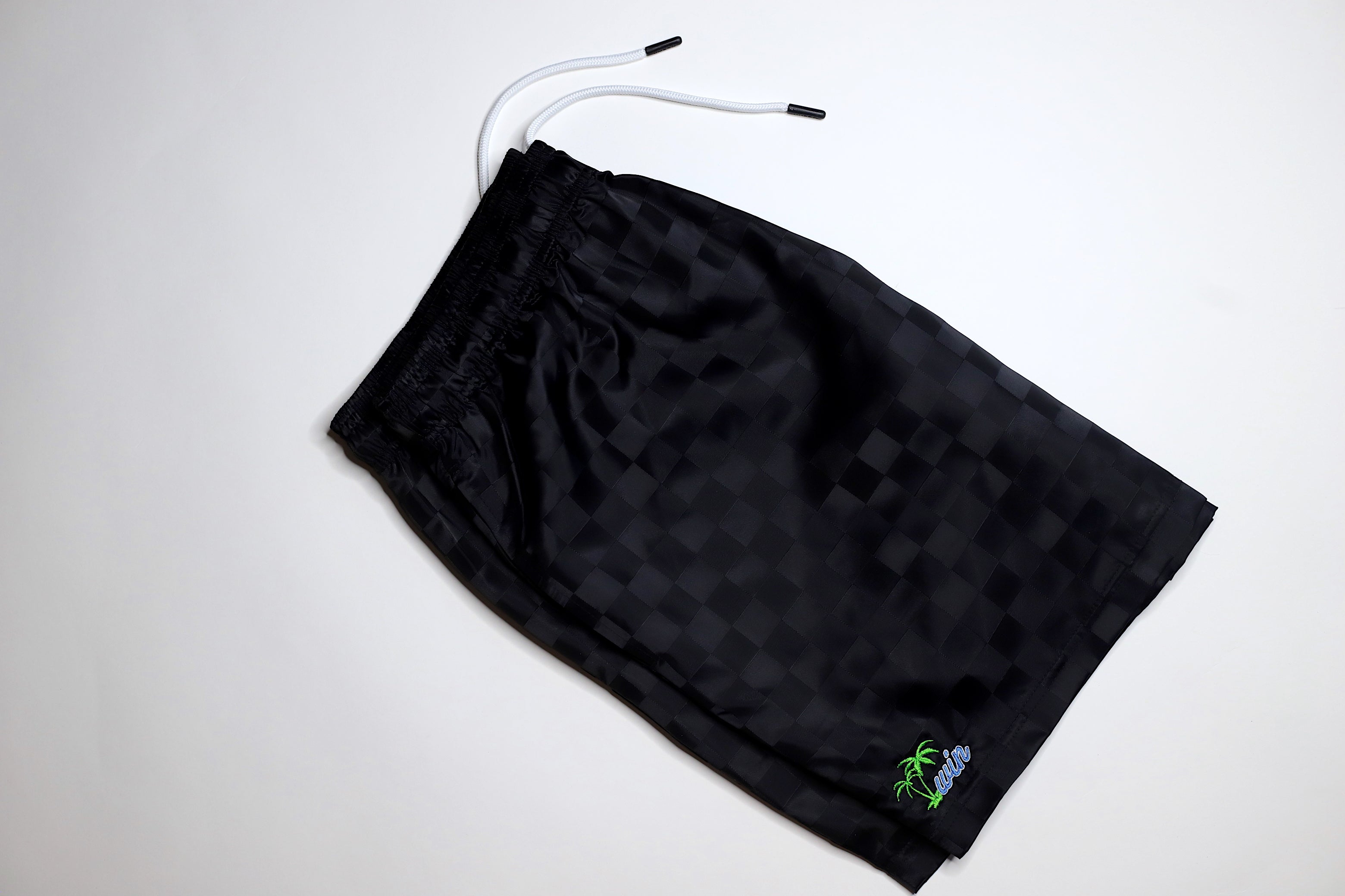 Winbros - "Palm Tree" Checkerboard Umbro Shorts - Black/Sky Blue