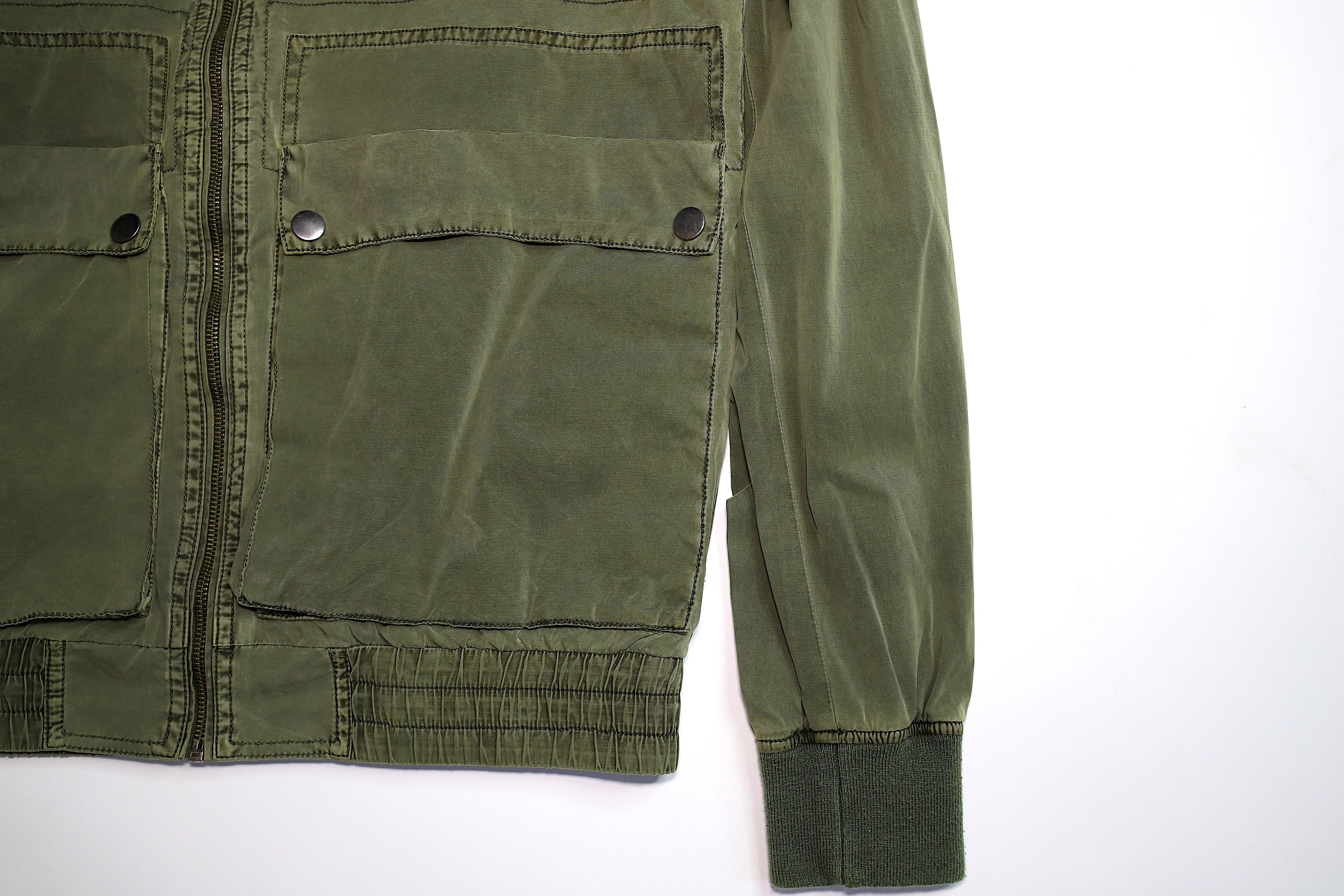 Lightweight Collarless "Washed Green" Zip up Jacket